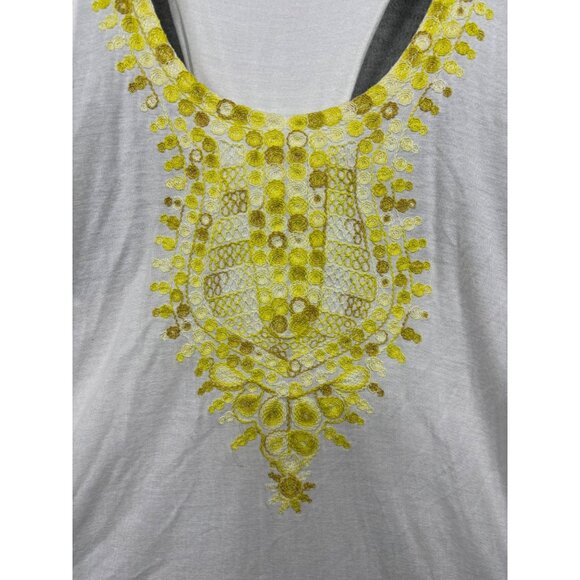 Vanessa Virginia White & Yellow Embroidered Tank Top Tunic Anthropologie‎ - Picture 2 of 5